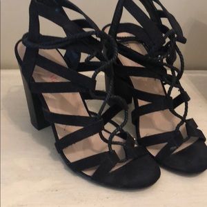 Black tie up heeled sandals